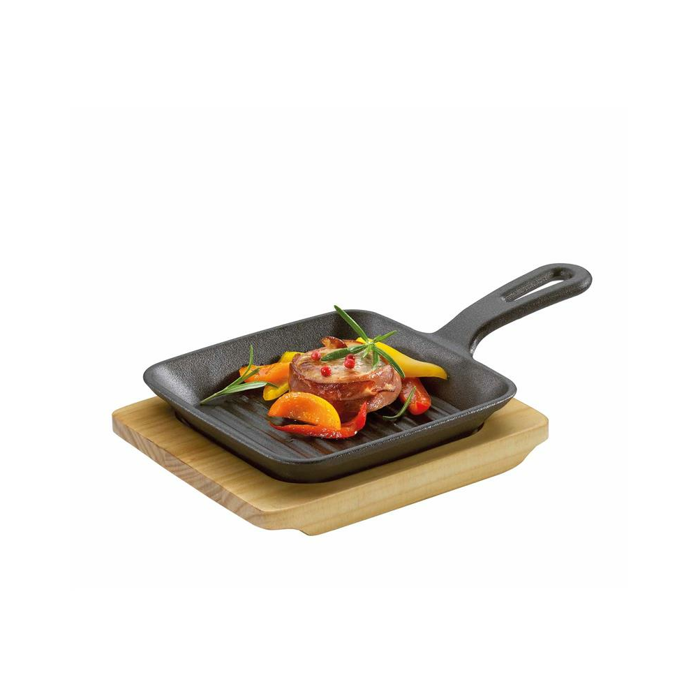 Servierpfanne eckig mit Holzbrett, 19,99