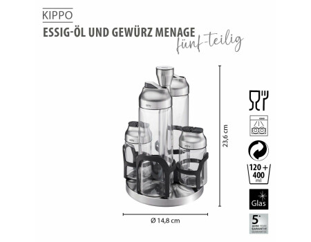 GEFU  Essig-Öl und Gewürz Menage KIPPO, 5-teilig