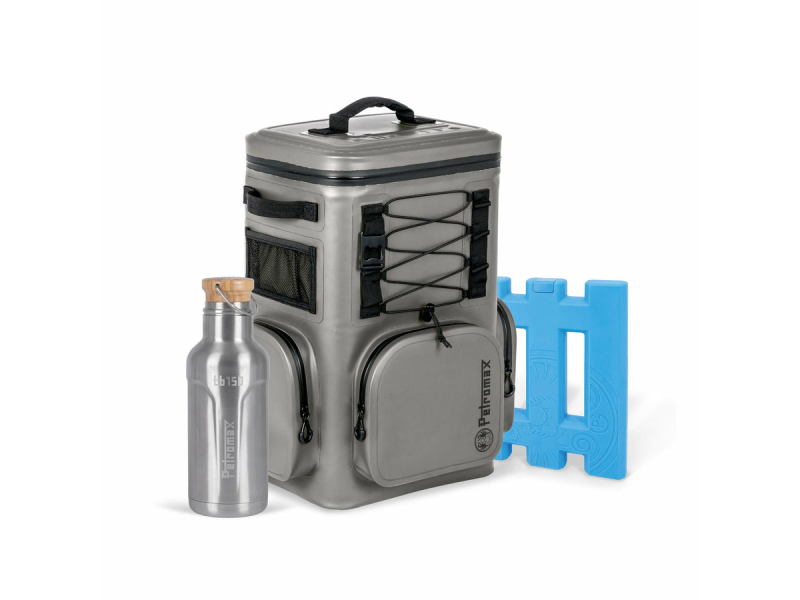 Petromax Kühlrucksack 17 Liter Grau mit Kühlakku & Isolierflasche 1 L